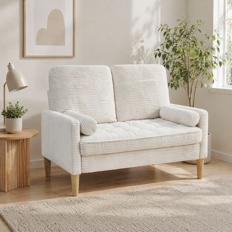 Sofá 2 plazas de tela con patas de madera beige OKMYHOME