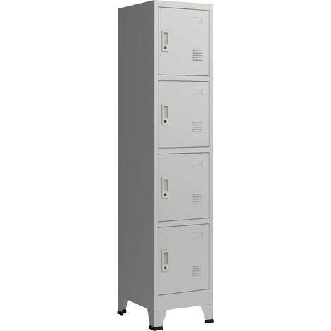 Armadio spogliatoio da ufficio per ufficio, officina, camera da letto, acciaio metallico con 4 ante in acciaio laccato 180 x 38 x 45 cm grigio 030006348