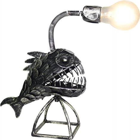 1 Lampe Artisanale Fer, Design Poisson Pêcheur Rétro, Douille Flexible, Éclairage Intérieur Salon Chambre (1/5)