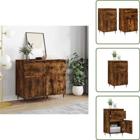 Sideboards 2 Stk. Räuchereiche 40x35x70 cm Holzwerkstoff - Holz Sideboard - Wohnzimmermöbel - Regal - Sideboard Braun - Schreibtisch (1/5)
