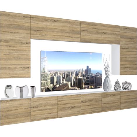 BELINI Wohnwand Vollausstattung Wohnzimmer-Set Moderne Schrankwand mit LED-Beleuchtung Anbauwand TV-Schrank Sonoma Eiche