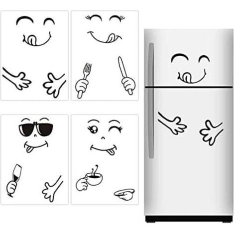 4 Pieces Cute Sticker Refrigerator Delicious Face Kitchen Fridge Stickers Happy Delicious Face Kitchen Fridge Wall Stickers Art for Kitchen Bedroom Decoration (1/5)