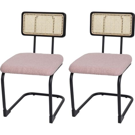 Set 2x sedie a slitta sala pranzo soggiorno HHG-712 legno rattan tessuto bouclè rosa