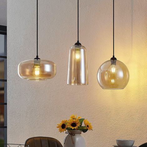 [NEUWERTIG] B-Ware Lucande Wilja Hängeleuchte Hängelampe Licht Lampe Leuchte E27 Dreiflammig Amber