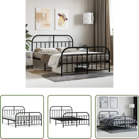 vidaXL Lit avec tête et pied -  Cadre de lit métal sans matelas avec pied de lit noir 140x190cm (1/5)