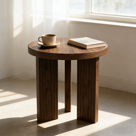 Mesa auxiliar redonda 44,5 x 45 cm de MDF, acabado efecto madera marrón DESVIAE (1/5)