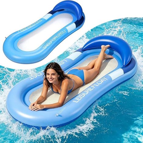 Bouee Piscine Adulte, Matelas Gonflable Piscine, 4 in 1 Hamac d'eau Gonflable, Fauteuil Gonflable de Bouée, Chaise Flottante pour Fêtes, Été, Plage, Lac, Aquatique 160×80cm (1/5)