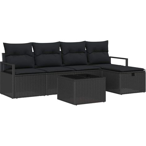 Sofa Set with Cushion with Storage 6 pcs Black Poly Rattan vidaXL