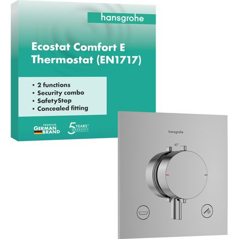 Ecostat Comfort E - Mitigeur de douche thermostatique incl. combinaison de sécurité, Robinet de douche encastré avec arrêt de sécurité à 40°C, 2 sorties, Chromé, 33716000 (1/5)