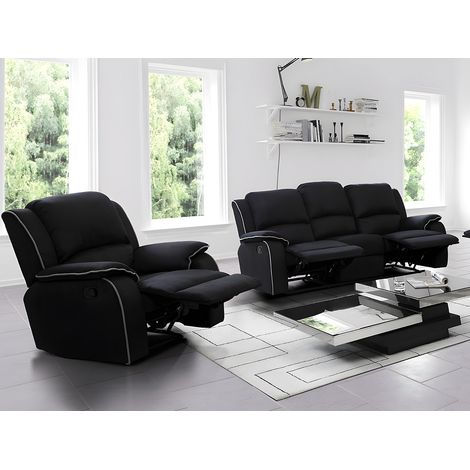Divano 3+1 posti relax in microfibra Nero - HERNANI