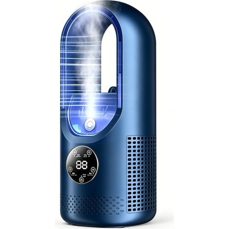 Irovami Climatiseur portable USB – 6 vitesses, RGB, sans balais, bleu (1/5)