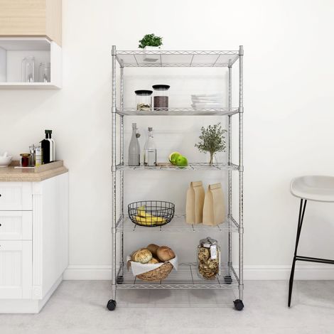 5-Tier Storage Shelf with Wheels 75x35x155 cm Chrome 250 kg vidaXL
