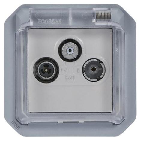 Prise TV-R-SAT étanche à sorties multiples Plexo Grise composable LEGRAND 069558L