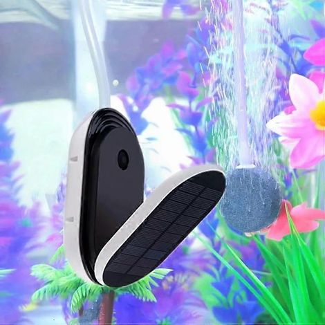 Pompe à oxygène solaire portable pour aquariums d'extérieur, avec couvercle rabattable. (1/2)