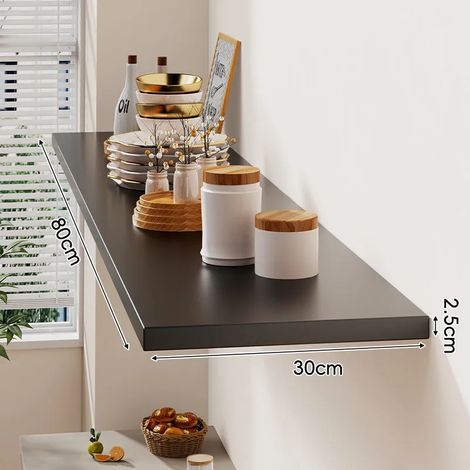 (noir 80 x 30 cm) Étagère murale avec un tableau d'affichage pour salon, maison, fixation murale en bois massif, étagère murale stratifiée, présentoir (1/5)
