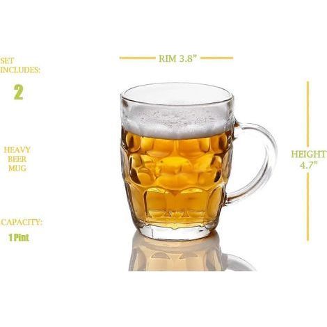 HONORNIC - Lot de 2 chopes à bière de 50 cl (1 pinte) à anses en verre épais, style pub britannique, avec anse. (1/4)