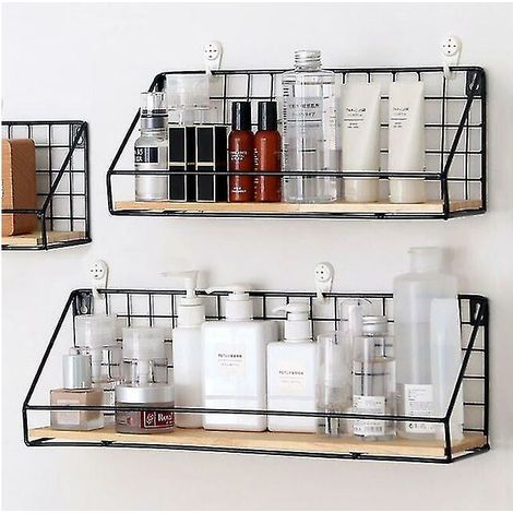Étagère murale en bois et fer support organisateur fournitures de cuisine armoire de rangement suspendue organisateur pour la maison/salle de bain/articles ménagers BLOW (1/2)