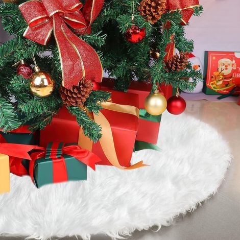 Jupe de sapin de Noël blanche de 78 cm, base de sapin en peluche blanc neige, idéale pour décorer votre intérieur pendant les fêtes. (1/5)