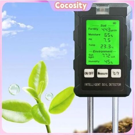 Testeur de sol 6IN1 TESTER SOLTER MULTIFONCTIONNEL SOIL FERTILITÉE PH TEMPÉRATURE HUMIDITÉ SUMELLEMENT AIR jardin mesure (1/4)
