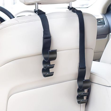 Crochets d'appui-tête de voiture réglables, supportant jusqu'à 15 kg, pour sacs de courses, sacs de rangement et parapluies (lot de 2). (1/5)