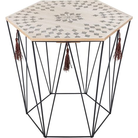 Atmosphera – Table à café octogonale en métal noir et bois de paulownia H 40 cm – Design ethnique pour salon et chambre – Facile à assembler (1/6)