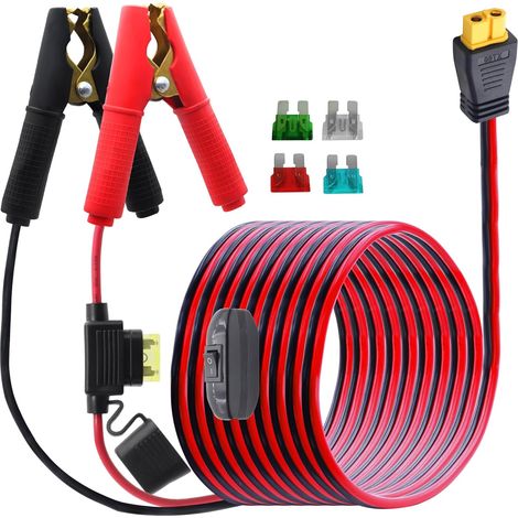 Câble de batterie avec pince crocodile vers XT60 femelle avec interrupteur et fusible 20 A, 14 AWG 12 V-24 V XT60 sur batterie, câble de pinces crocodiles pour panneau solaire, centrales (1/5)