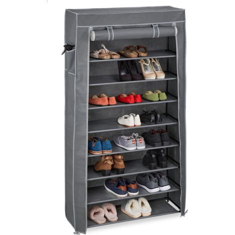 Relaxdays Scarpiera Salvaspazio, 9 Ripiani, 36 Scarpe, Rivestimento in Tessuto, Portascarpe, 158 x 86 x 30 cm, antracite