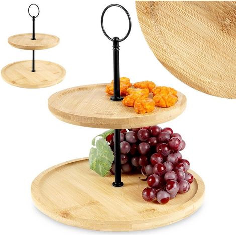 Alzata a 2 livelli in bambù per torte, biscotti, frutta e snack. (1/5)