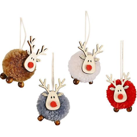 Lot de 4 pendentifs en feutre en forme de cerf de Noël à suspendre (couleurs assorties)-14x5cm (1/3)