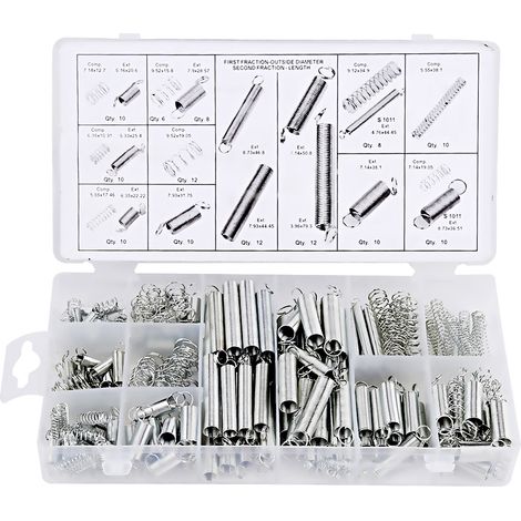 Assortiment de 200 ressorts de tension (compression et extension) de 20 tailles différentes, inclus dans la boîte. (1/5)