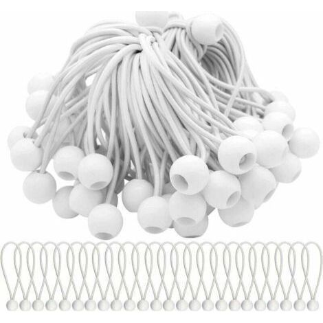 Lot de 75 cordons élastiques 150mm avec boules Sandow – Résistance élevée pour attacher chapiteaux, tentes et bâches – Capacité d'expansion 300mm (1/5)