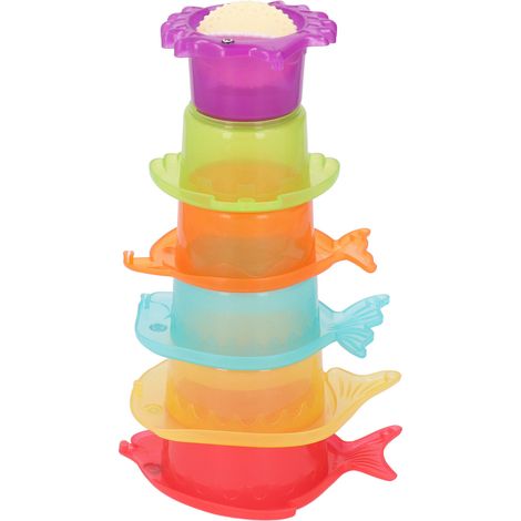 Set mit 6 stapelbaren Fischspielzeugen, farbenfrohe Badebecher zum Stapeln und Spielen im Wasser. (1/5)