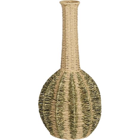 Vase Décoratif Tressé en Papier avec Structure en Fer Jaune Clair et Vert H56 x Ø25 cm - PANGIVO