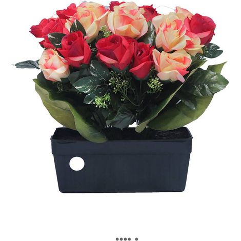 Jardinière funéraire fleurs artificielles cimetière boutons de roses Rouge-blanc - couleur: Rouge-blanc