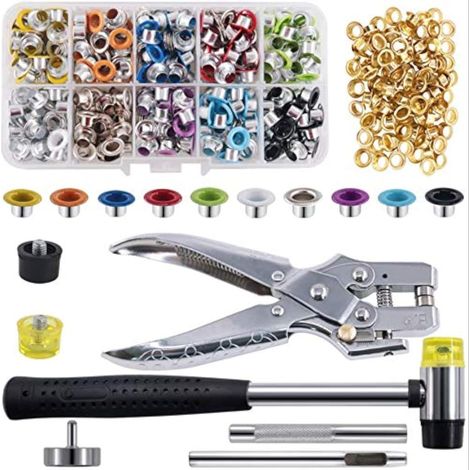 Lot de 406 œillets de fixation avec œillets métalliques de 1,9 cm, 11 couleurs, pince à œillets, perforatrice et marteau avec étui de rangement en plastique, pour le cuir, les (1/5)