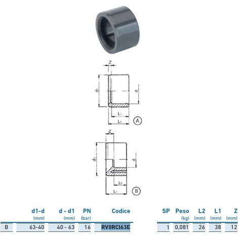 Riduzione M/F corta PVC-U metrico ø63x40 INPFRC163E00 - - IRRITEC - -