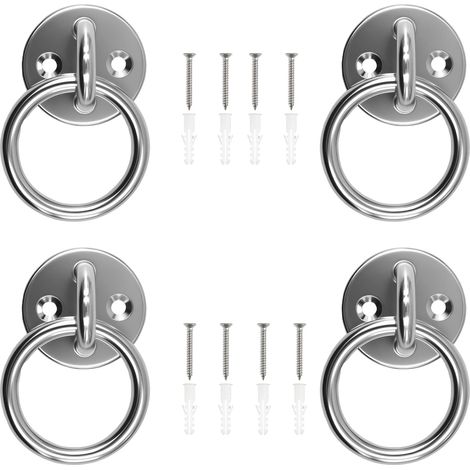 4 Pièces Anneau de Fixation, Acier Inoxydable Anneaux pour Chevaux, Œillet de 8 mm Anneau D'attache sur Plaque, Base Ronde, avec Vis et Tube de Diffusion, Adapté Poteaux en Bois, Murs Pleins (1/5)
