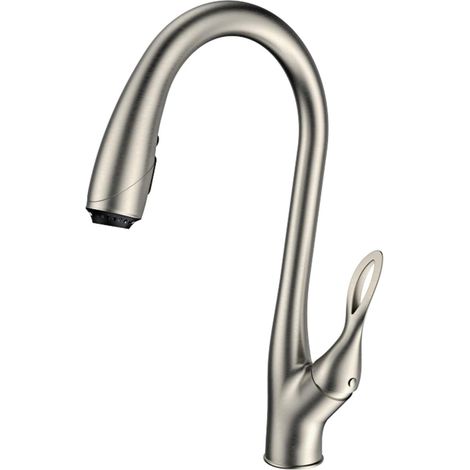Robinet de cuisine Robinet de salle de bains en laiton noir avec conception tactile intellinte, robinet extractible à 3 fonctions à poignée, double commande froide et chaude(Brushed Nickel) (1/5)