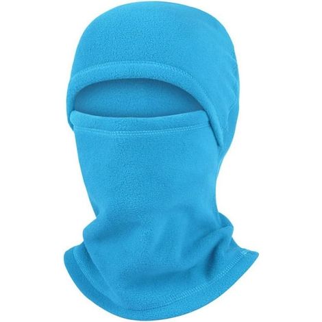 Full fleece balaclava for skiing, cycling, running, windproof, neck warmer, scarf, shawl, hood for winter sports, black (light blue) (1/5)