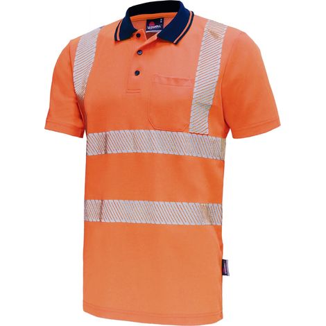 Vizwell Warnschutz Polo-Shirt VWP Gr. 3XL leuchtorange/marine (1/5)