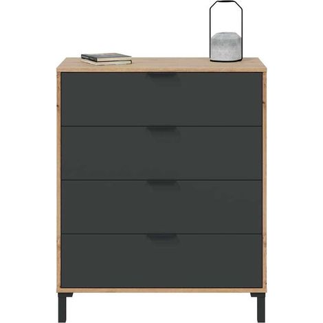 Cómoda con 4 Cajones para Dormitorio Luz en Color roble nodi/ antracita, 77,5cm(Ancho) 94cm(Alto) 40cm(Fondo) (1/3)