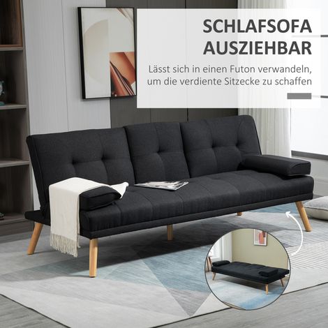 Canapé convertible, couchage d'appoint, dossier inclinable, table escamotable, 181 x 77 x 78 cm, noir (1/4)