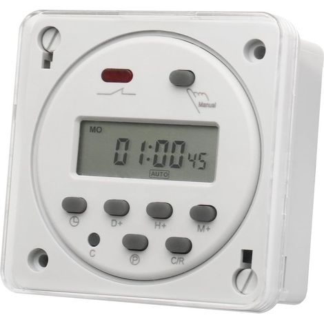 12V DC/AC Digitaler Wochentimer, 16A LCD-Zeitschalter mit wasserdichter Abdeckung, 28 programmierbare Ein-/Ausschaltzeiten für Solar- und Bootsnutzung (1/5)