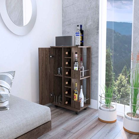 Carrello Bar in Alluminio e Legno, Altezza 82,09 cm, Larghezza 59,99 cm, Profondità 37,49 cm, Colore Amaretto (1/5)