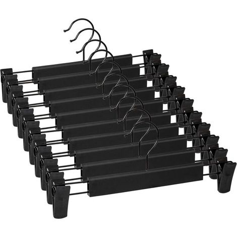 Set mit 10 Hosen- und Rockbügeln, inklusive 2 verstellbarer, rutschfester Clips, zum Aufhängen von Hosen, Socken und Röcken – Schwarz (1/5)