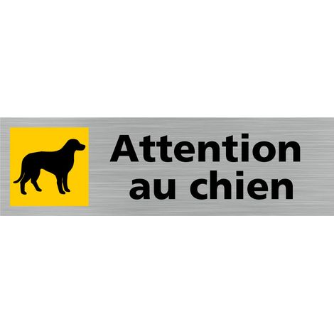 Pictogramme ATTENTION AU CHIEN (Q0405).- Adhésif aspect aluminium brossé -