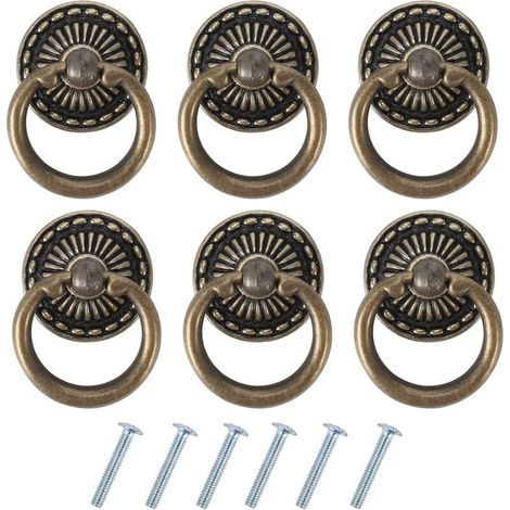 Set aus 6 Vintage-Möbelgriffen, antiken Schubladengriffen, Bronzegriffen für Schranktüren, Kommoden und Schränke. (1/4)