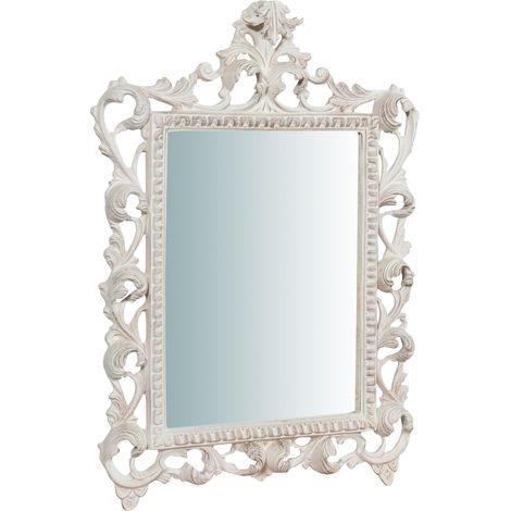Specchio Specchiera da Parete e Appendere in legno finitura bianco anticato L45xPR4xH61 cm Made in Italy (1/5)
