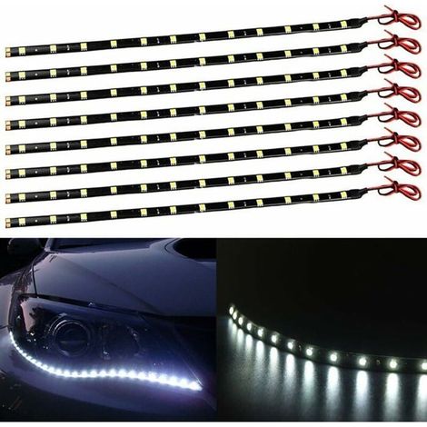 Tiras de luces LED para coches y motocicletas - 8 tiras por paquete - 30 cm - Blanco - SMD 5050 - 12 V - Resistencia al agua IP67 (1/4)