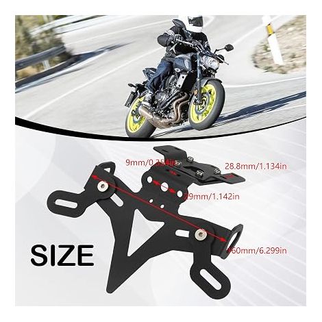 Support De Plaque Moto pour Yamaha Mt-07 2018-2023/Mt-07 2014-On/Fz-07 2018-2023/Fz-07 2014-On Support Plaque Moto Porte Plaque Immatriculation RéGlable avec Feu ArrièRe (1/4)